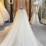 A-Line Two-Piece White Beaded A-Line Long Wedding Dress