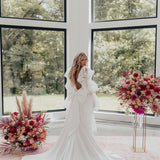 Fairy Mermaid Satin Long Wedding Dresses with Long Sleeves