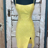 Short Tight Yellow Homecoming Dress with Lace Up