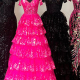 Leona |Princess Off the Shoulder Sequined Lace Prom Dress