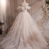 Quinceanera Dress A-Line Off Shoulder White Long Prom Dress White Long Tulle Sweet Dress