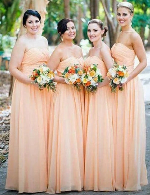 Cheap Sweetheart Orange Chiffon Long Bridesmaid Dresses Online