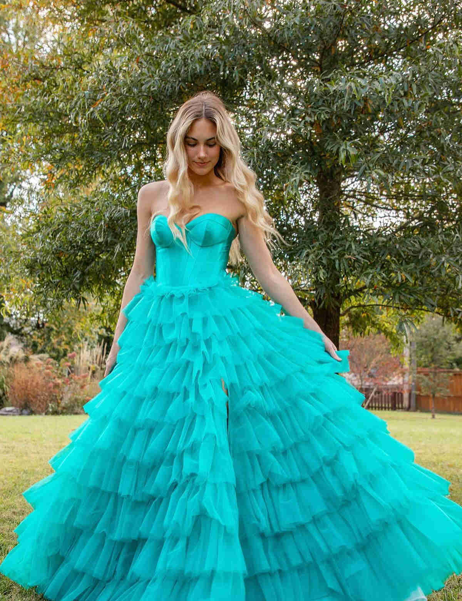 Harmony |A-Line Sweetheart Tiered Tulle Prom Dress with Slit