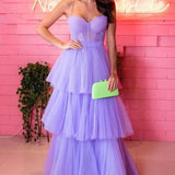 Kaylee |A-line Tiered Ruffled Long Tulle Prom Dress