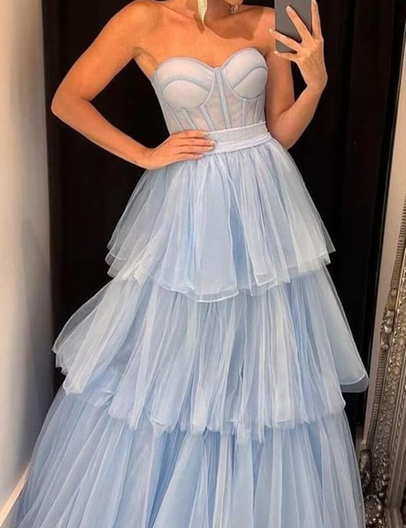 Kaylee |A-line Tiered Ruffled Long Tulle Prom Dress