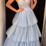 Kaylee |A-line Tiered Ruffled Long Tulle Prom Dress