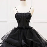 Quinceanera Dress A-Line Tulle Beads Black Long Prom Dress Black Sweet Dress