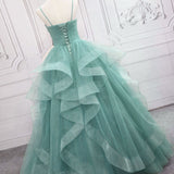 Quinceanera Dress Green V Neck Tulle Long Prom Dress Green Sweet Dress