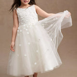 Ella Floral Applique Tulle Flower Girl Dress