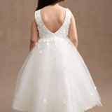 Ella Floral Applique Tulle Flower Girl Dress