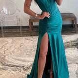 Addilynn| Mermaid Scoop Neck Satin Prom Dress with Slit