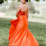 Araya |A Line Cowl Neck Satin Prom Dress With Slit