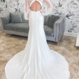 Ivory Plunge V Mermaid Long Wedding Dress with Balloon Sleeves