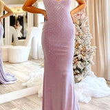 Mermaid Tie Back Light Blue Long Prom Dress