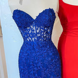 Aqua Blue Sweetheart Sheer Lace Corset Tight Homecoming Dress