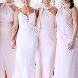 Pink Halter Backless Long Bridesmaid Dress