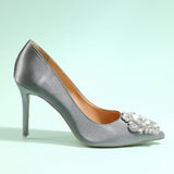 Grey Rhinestone Party Shoes