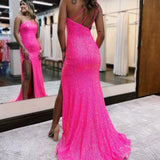 Adelina |Mermaid One-Shoulder Sequins Prom Dress With Tassels