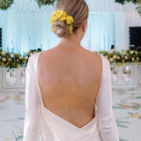 Sheath Backless Long Sleeves White Soft Satin Wedding Dresses