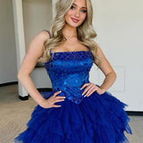 Pretty A Line Straps Royal Blue Tulle Short Homecoming Dresses with Beading