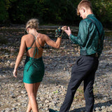 Dark Green Spaghetti Straps Short Homecoming Dresses with Beading