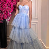 Kaylee |A-line Tiered Ruffled Long Tulle Prom Dress