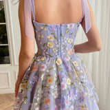 Sarah | A-Line Lilac Short Homecoming Dress with 3D Flowers