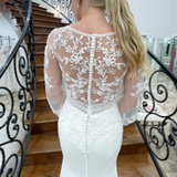 White Mermaid Deep V Neck Illusion Sleeves Appliques Long Wedding Dress