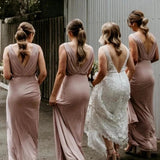 Chic V Neck Sleeveless Long Bridesmaid Dresses Simple Floor Length Bridesmaid Dress