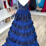 Maryam |A Line Spaghetti Straps Tiered Lace Prom Dress