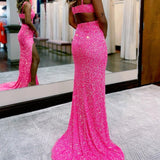 Salma |Mermaid V Neck Sequins Prom Dress with Slit