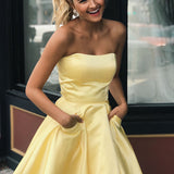 Lisa |A-Line Strapless Satin Homecoming Dress with Pockets