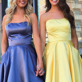 Lisa |A-Line Strapless Satin Homecoming Dress with Pockets