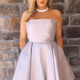 Lisa |A-Line Strapless Satin Homecoming Dress with Pockets