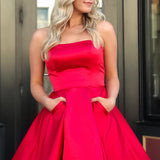 Lisa |A-Line Strapless Satin Homecoming Dress with Pockets