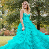 Harmony |A-Line Sweetheart Tiered Tulle Prom Dress with Slit