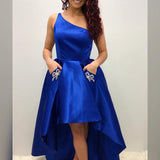 One Shoulder Asymmetrical Royal Blue Homecoming Dress with Pockets