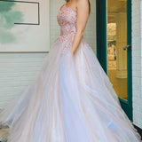 Ombre Tulle Floral Lace One-Shoulder A-Line Long Prom Dress