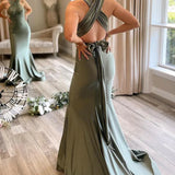 Light Green Convertible Satin Mermaid Prom Bridesmaid Dress