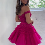 Sadie | A Line Tulle Tiered Short Homecoming Dress