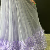 Lavender Strapless Pleated A-Line Prom Dress with Feathers