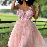 Yolanda |A-Line Beaded Tulle Homecoming Dress with Flowers