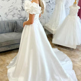 White Off-the-Shoulder Ruffle Long Bridal Gown