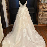 Halle | A-Line Straps Ivory Long Wedding Dress with Appliques