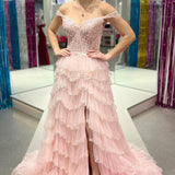 Scout | A-Line Sweetheart Champagne Tulle Prom Dresses with Appliques