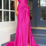 Nadia |Mermaid Strapless Satin Long Prom Dress With Slit