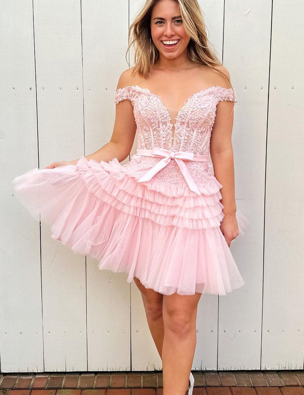 Sadie | A Line Tulle Tiered Short Homecoming Dress