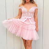 Sadie | A Line Tulle Tiered Short Homecoming Dress