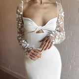 Elegant Mermaid Sweetheart Satin Long Wedding Dresses with Long Sleeves