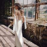 Simple Sheath Off-The-Shoulder Ankle-Length Satin Wedding Dresses